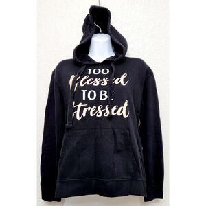 Wound Up Black Too Blessed To Be Stressed Graphic Hoodie Small Kangaroo Pocket